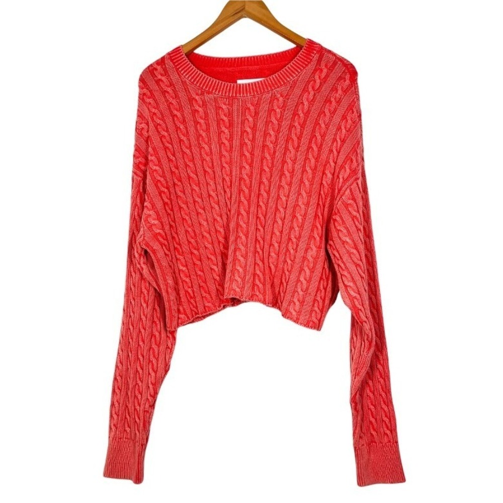 Aerie Womens XXL Red Cable Knit Cropped Sweater 100% Cotton NWT Casual Basic